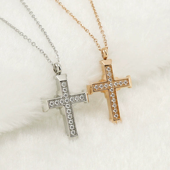 Necklace 316L Stainless Steel 316L Stainless Steel Cross Inlaid Zircon Fashion Simple Style For Women