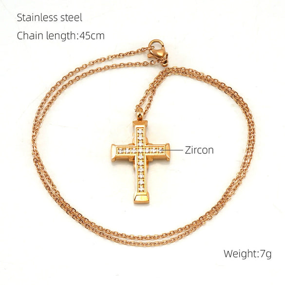 Necklace 316L Stainless Steel 316L Stainless Steel Cross Inlaid Zircon Fashion Simple Style For Women