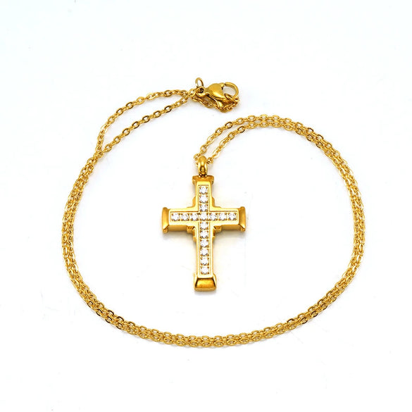 Necklace 316L Stainless Steel 316L Stainless Steel Cross Inlaid Zircon Fashion Simple Style For Women