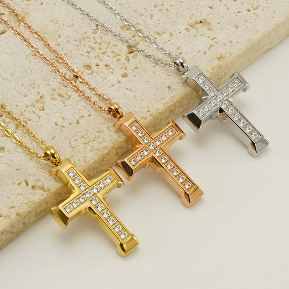 Necklace 316L Stainless Steel 316L Stainless Steel Cross Inlaid Zircon Fashion Simple Style For Women