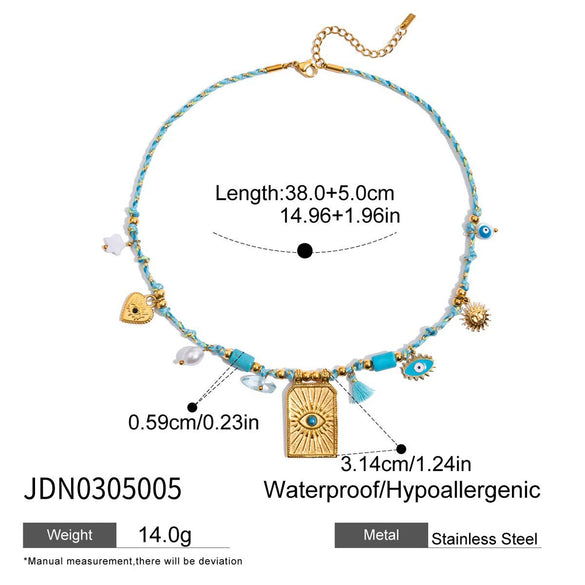 Necklace Stainless Steel Titanium Steel Freshwater Pearl Natural Stone Oil Dripping Turquoise Geometric Fivepointed Pendant Electroplating Quiet Design Ins Style Minimalist Women's