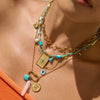 Necklace Stainless Steel Titanium Steel Freshwater Pearl Natural Stone Oil Dripping Turquoise Geometric Fivepointed Pendant Electroplating Quiet Design Ins Style Minimalist Women's
