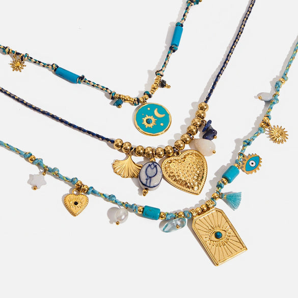Necklace Stainless Steel Titanium Steel Freshwater Pearl Natural Stone Oil Dripping Turquoise Geometric Fivepointed Pendant Electroplating Quiet Design Ins Style Minimalist Women's