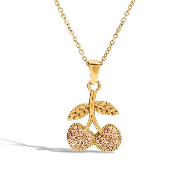 Necklace Stainless Steel Titanium Steel Fruit Pink Zircon Electroplating Pendant Accessory For Women