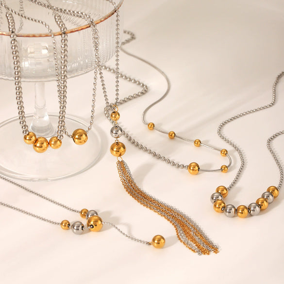 Necklace Stainless Steel Titanium Steel Geometric Ball Chain Electroplating