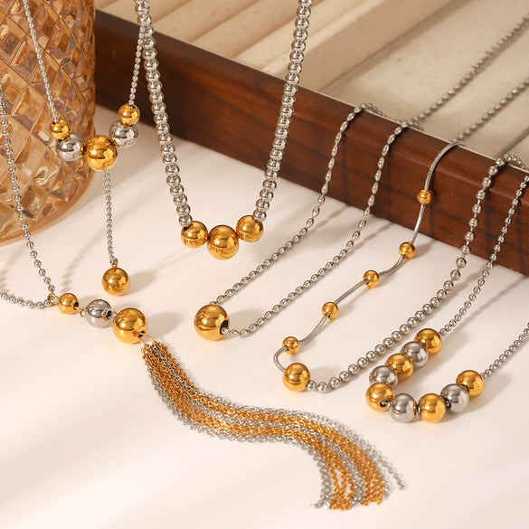 Necklace Stainless Steel Titanium Steel Geometric Ball Chain Electroplating