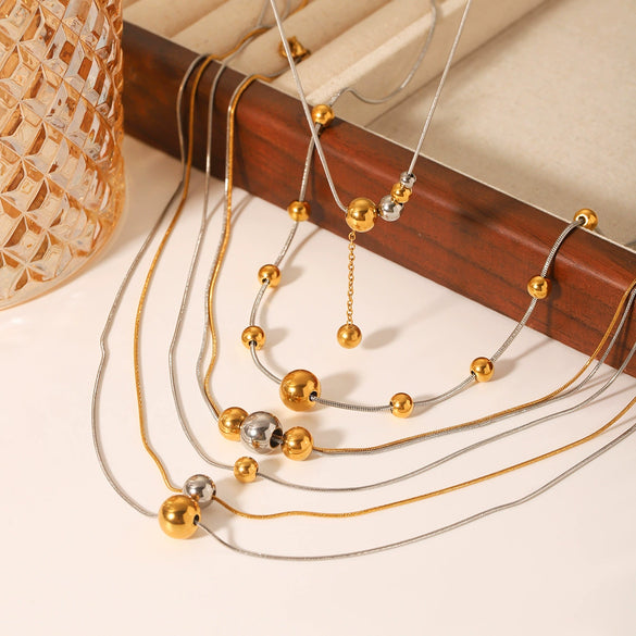 Necklace Stainless Steel Titanium Steel Geometric Bead Pendant Electroplating Snake Bone Chain Women's
