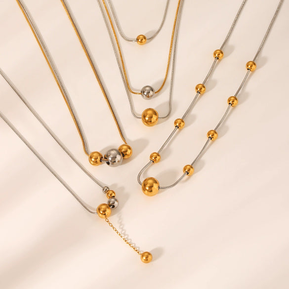 Necklace Stainless Steel Titanium Steel Geometric Bead Pendant Electroplating Snake Bone Chain Women's