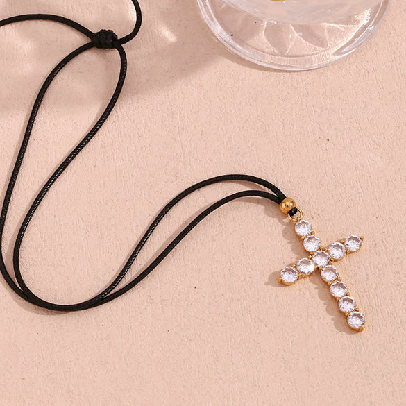 Necklace Stainless Steel Titanium Steel Geometric Cross Electroplated Rope Chain Pendant