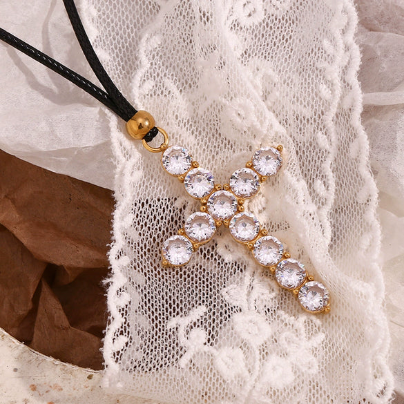 Necklace Stainless Steel Titanium Steel Geometric Cross Electroplated Rope Chain Pendant