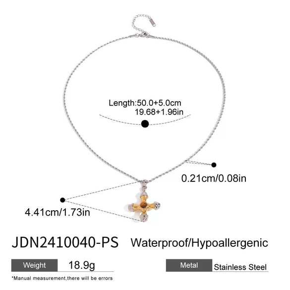 Necklace Stainless Steel Titanium Steel Geometric Cross Electroplating Tiger Eye Stone Gold And Silver Color Matching Women's