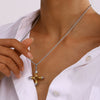 Necklace Stainless Steel Titanium Steel Geometric Cross Electroplating Tiger Eye Stone Gold And Silver Color Matching Women's