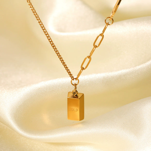 Necklace Stainless Steel Titanium Steel Geometric Gold Brick Pendant Electroplating O Word Chain For Women