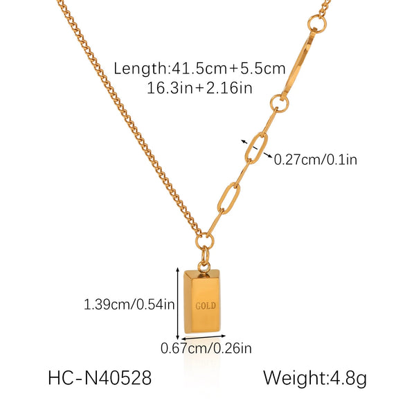 Necklace Stainless Steel Titanium Steel Geometric Gold Brick Pendant Electroplating O Word Chain For Women