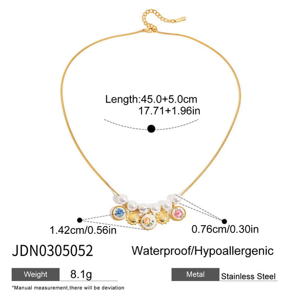 Necklace Stainless Steel Titanium Steel Geometric Heart Pearl Print Rhinestone Electroplating