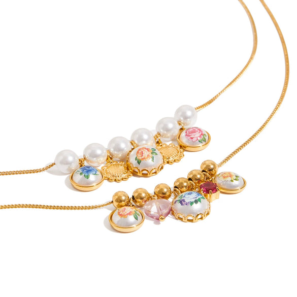 Necklace Stainless Steel Titanium Steel Geometric Heart Pearl Print Rhinestone Electroplating