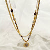 Necklace Stainless Steel Titanium Steel Geometric Pattern Handmade Electroplating Round Beads Rice Beads Doublelayer Chain Natural Stone Pendant Women's