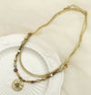 Necklace Stainless Steel Titanium Steel Geometric Pattern Handmade Electroplating Round Beads Rice Beads Doublelayer Chain Natural Stone Pendant Women's