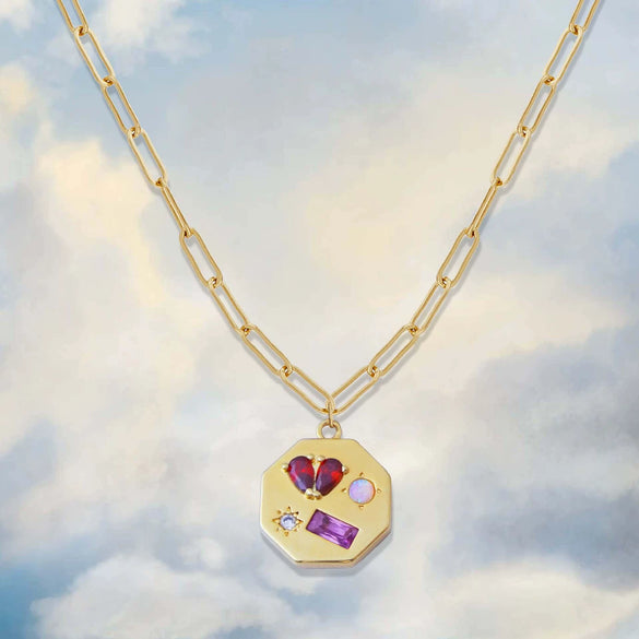 Necklace Stainless Steel Titanium Steel Geometric Rainbow Element Asymmetrical Horseshoe U Shaped Inlaid Zirconium Electroplating