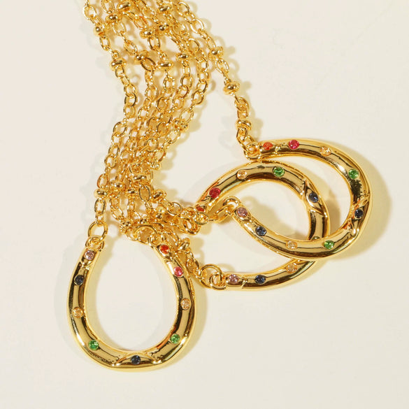 Necklace Stainless Steel Titanium Steel Geometric Rainbow Element Asymmetrical Horseshoe U Shaped Inlaid Zirconium Electroplating