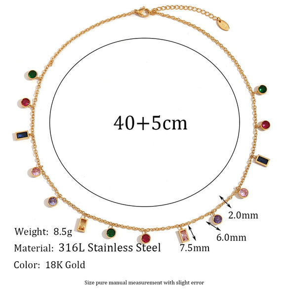 Necklace Stainless Steel Titanium Steel Geometric Round Rectangular 18K Gold Plated Zircon