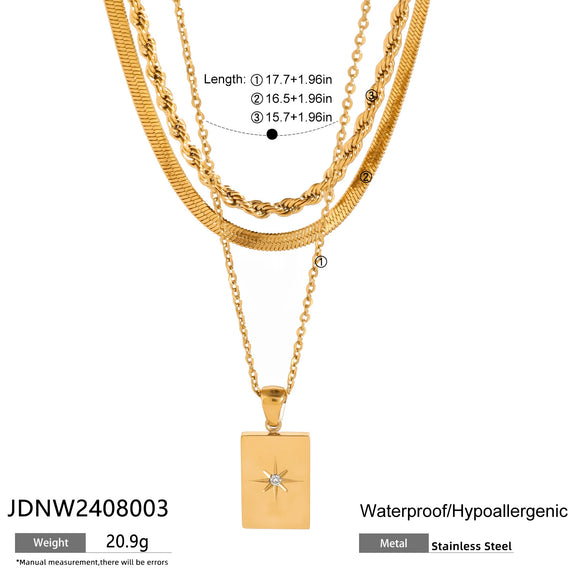 Necklace Stainless Steel Titanium Steel Geometric Star Square Pendant Three Layer Chain Electroplating Design