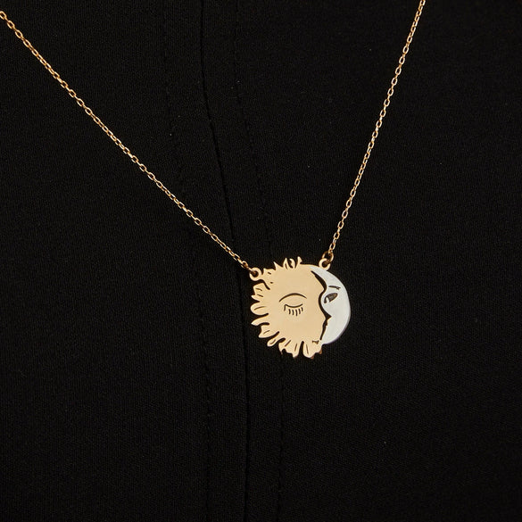 Necklace Stainless Steel Titanium Steel Geometric Sun Moon Pendant Electroplated Ochain Personality Style