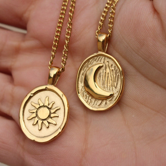 Necklace Stainless Steel Titanium Steel Geometric Sun Moon Round Coin Electroplating