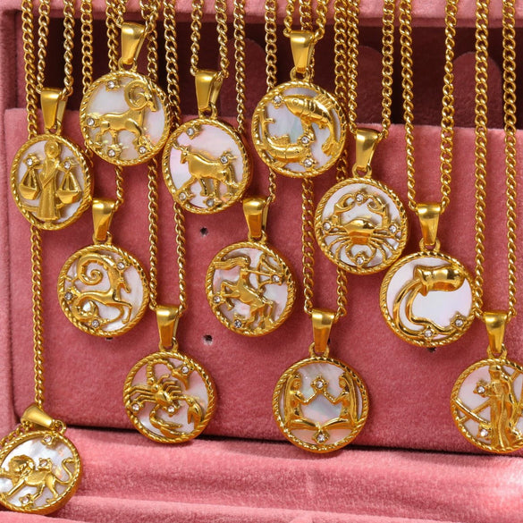 Necklace Stainless Steel Titanium Steel Geometric Twelve Constellations Furnace Vacuum Plating 18K Gold Color Preservation