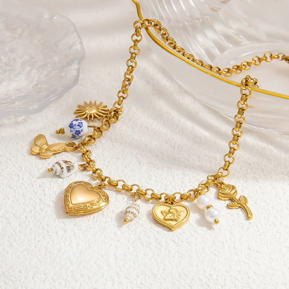 Necklace Stainless Steel Titanium Steel Heart Shape Electroplated Couple Style Handmade