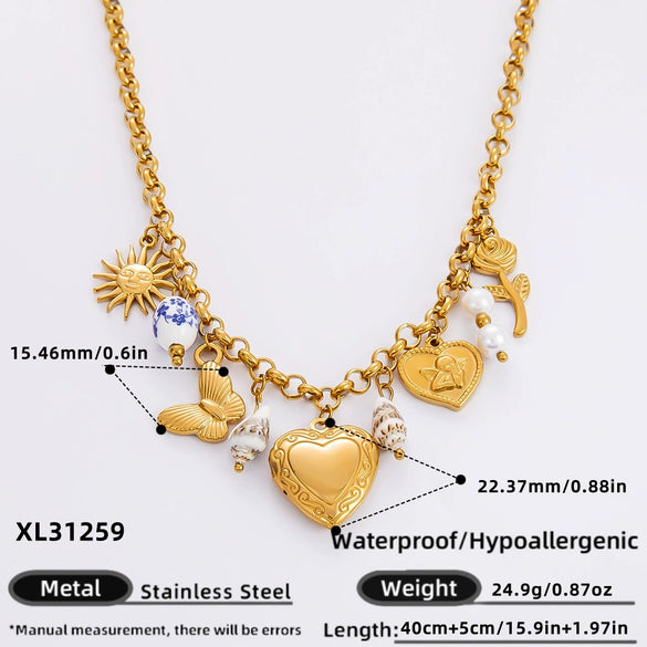 Necklace Stainless Steel Titanium Steel Heart Shape Electroplated Couple Style Handmade