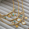 Necklace Stainless Steel Titanium Steel Hiphop Style Irregular Small Sun Turquoise Pendant With Flower And Leaf Patterns Electroplated Snake Bone Chain For Women