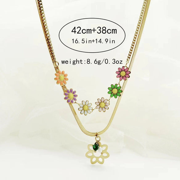 Necklace Stainless Steel Titanium Steel Hydrangea Love Sweet Style Electroplating Jewelry Accessories For Women