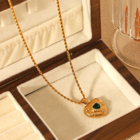 Necklace Stainless Steel Titanium Steel Inlaid Heartshaped Zircon Geometric Ins Style Women's