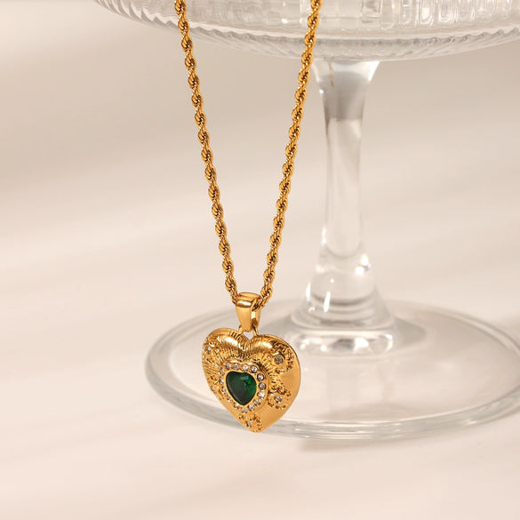 Necklace Stainless Steel Titanium Steel Inlaid Heartshaped Zircon Geometric Ins Style Women's