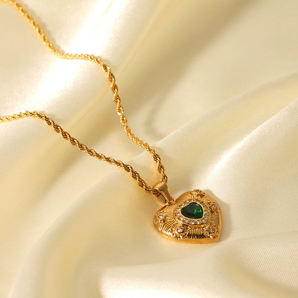 Necklace Stainless Steel Titanium Steel Inlaid Heartshaped Zircon Geometric Ins Style Women's