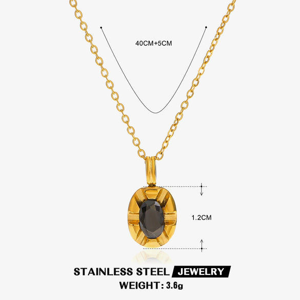 Necklace Stainless Steel Titanium Steel Natural Stone Inlaid Geometric Electroplating Style For Women