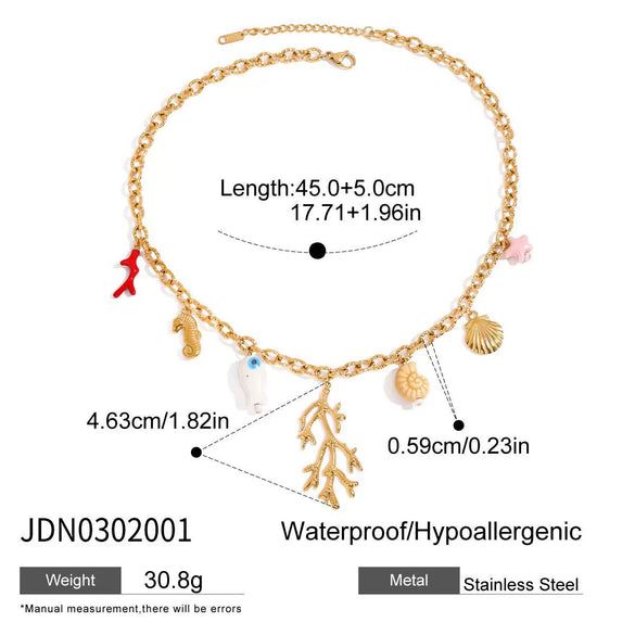 Necklace Stainless Steel Titanium Steel Ocean Beach Coral Shell Pendant Electroplating Women's