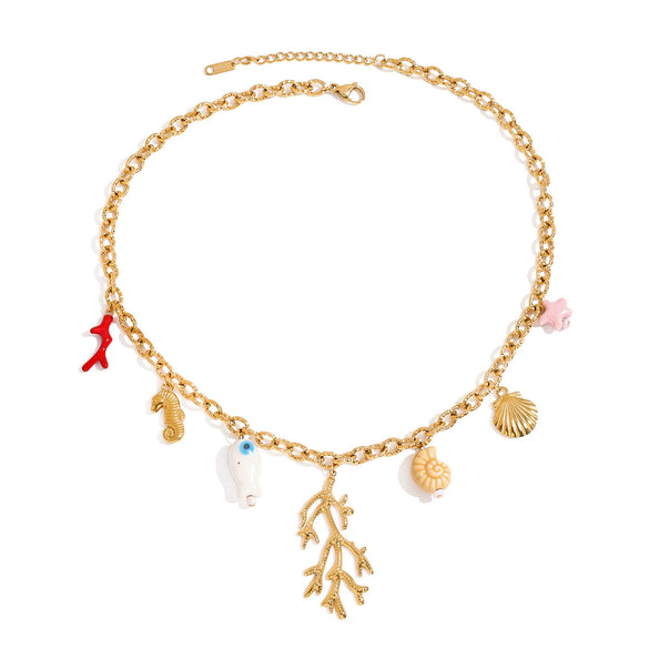 Necklace Stainless Steel Titanium Steel Ocean Beach Coral Shell Pendant Electroplating Women's