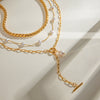 Necklace Stainless Steel Titanium Steel Pearl Multi Layer Stacked Geometric Retro Electroplating Design For Women