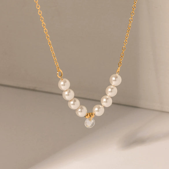 Necklace Stainless Steel Titanium Steel Pearl Zircon Geometric Electroplating For Women