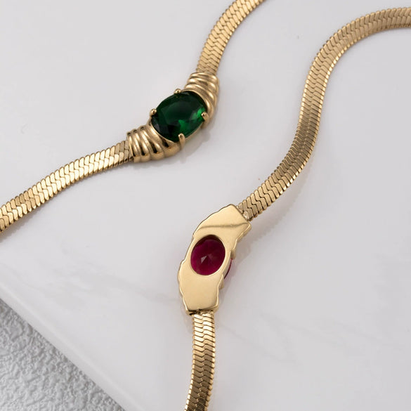 Necklace Stainless Steel Titanium Steel Snake Bone Chain Oval Zircon Geometric Electroplating Women's Jewelry