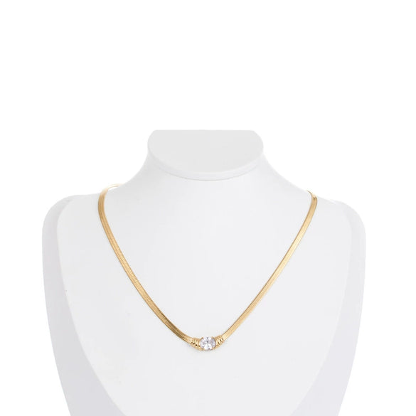 Necklace Stainless Steel Titanium Steel Snake Bone Chain Oval Zircon Geometric Electroplating Women's Jewelry
