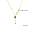 Necklace Stainless Steel Titanium Steel Square Cut Glass Rhinestone Pendant Chain Tassel Diamond Embedded Electroplated Fashion Retro Elegant
