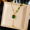 Necklace Stainless Steel Titanium Steel Square Cut Glass Rhinestone Pendant Chain Tassel Diamond Embedded Electroplated Fashion Retro Elegant
