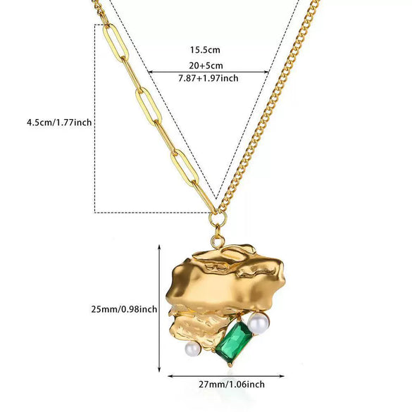 Necklace Stainless Steel Zircon Pearl Antique Love Pendant Geometric Electroplated