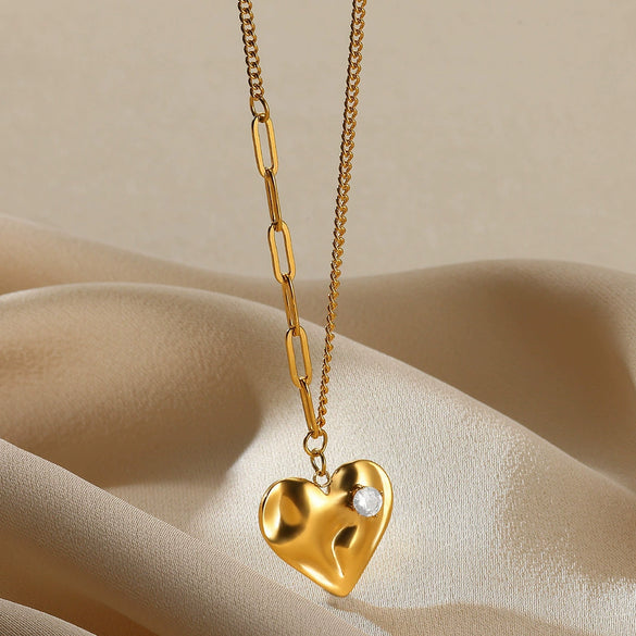Necklace Stainless Steel Zircon Pearl Antique Love Pendant Geometric Electroplated