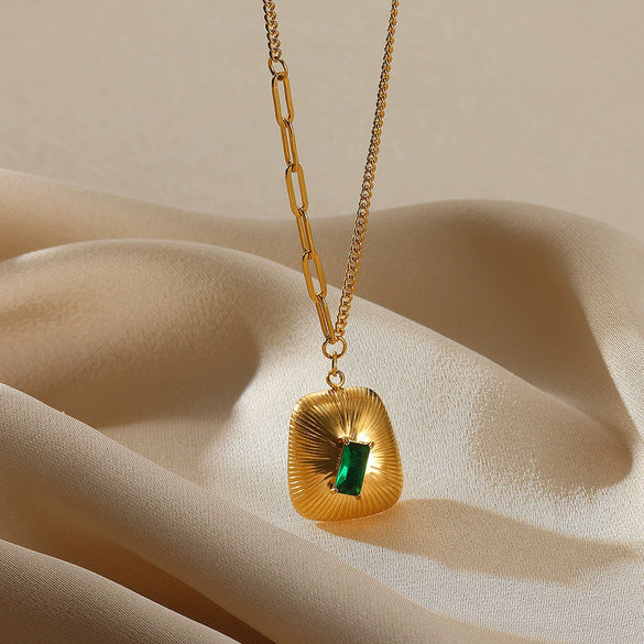 Necklace Stainless Steel Zircon Pearl Antique Love Pendant Geometric Electroplated