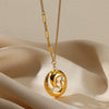 Necklace Stainless Steel Zircon Pearl Antique Love Pendant Geometric Electroplated