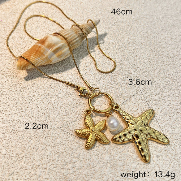 Necklace Starfish Pearl Titanium Steel U Shaped Retro Electroplated Minimalist Cross Chain